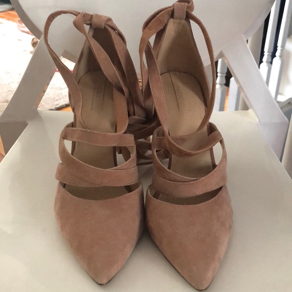 Blush pink also suede ankle wrap heel - Picture 1 of 4